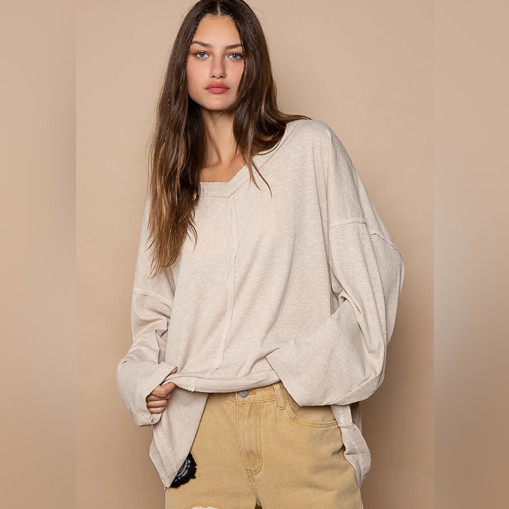 POL Oversized Ribbed Long Sleeve Top